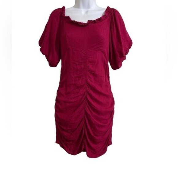 Urban outfitters  off shoulder puffer sleeve mini dress red event casual Women 4 - Picture 2 of 11